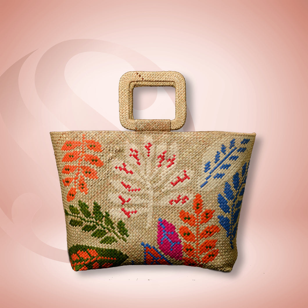 Banig Tote Bag |  SPRING LEAVES with Square Handle